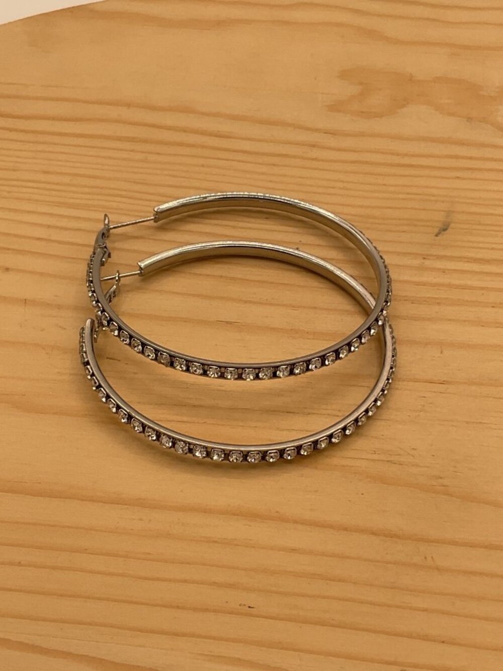 Silver Tone Rhinestone Hoop Earrings Sparkly Y2K Crystal Statement Hoops